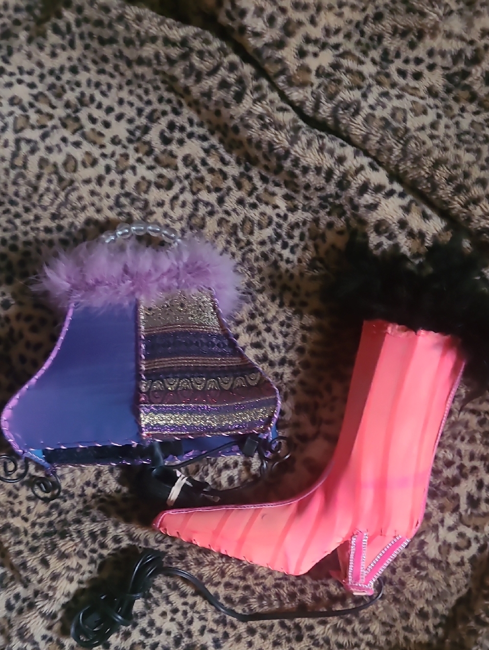 Purple Purse & Hot Pink Boot Lamp Set
